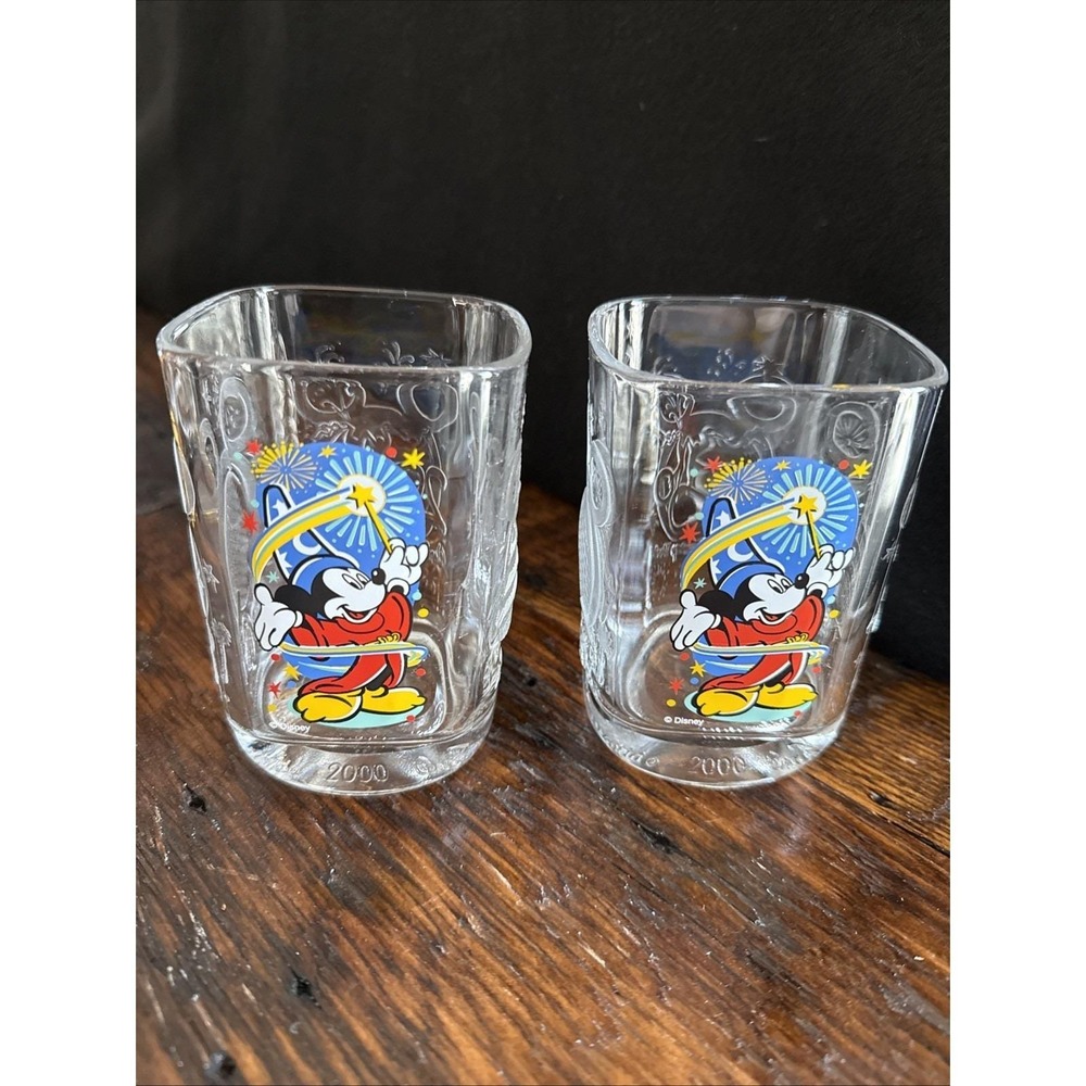 McDonald's Sorcerer Mickey Glass Cups Millennium Celebration2000 Vintage Glasses - Picture 1 of 6